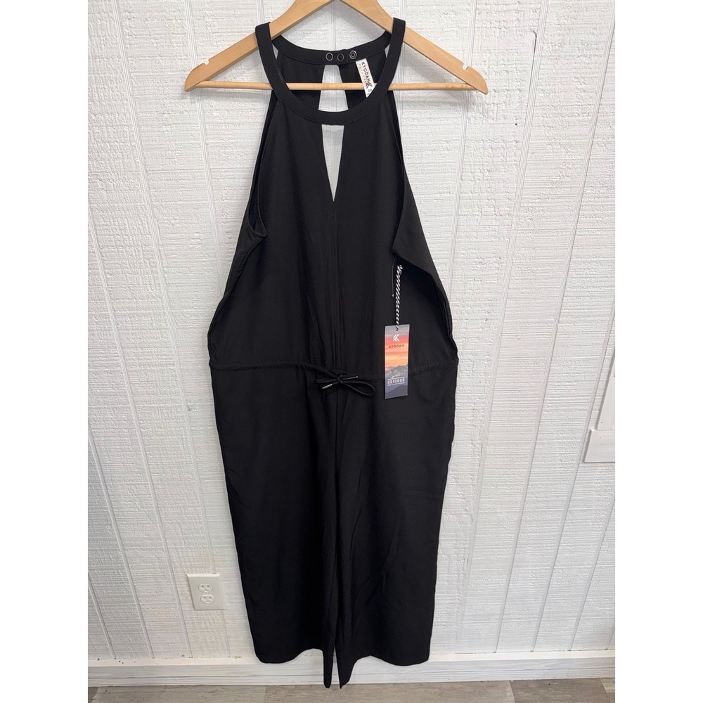 Kyodan Outdoor Jumpsuit Women Black Halter Keyhole Drawstring Wide Leg Large